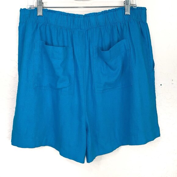 Loft Outlet Linen Blend Shorts NEW Womens Large Pull On Caribbean Blue Pockets - Picture 3 of 8